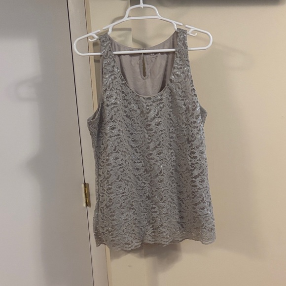 LOFT Tops - LOFT Lace Overlay Gray Tank Top